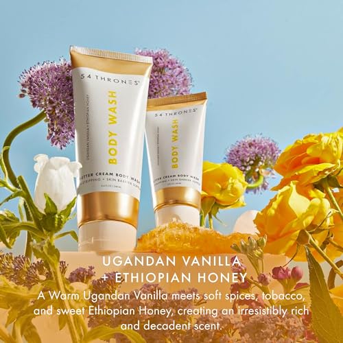 54 Thrones Cream Body Wash Duo (8.4 oz + 3 oz), Non-Stripping Butter Cream Shea Moisture Body Wash, Shea Butter, Locks in Moisture, Moisturizing Liquid Soap, Ugandan Vanilla + Ethiopian Honey
