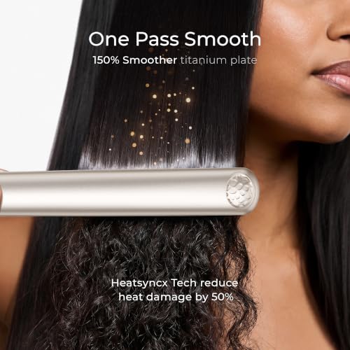 TYMO Flat Iron Hair Straightener & Curler 2-in-1 Champagne, 1 Inch Titanium, Fast Heating