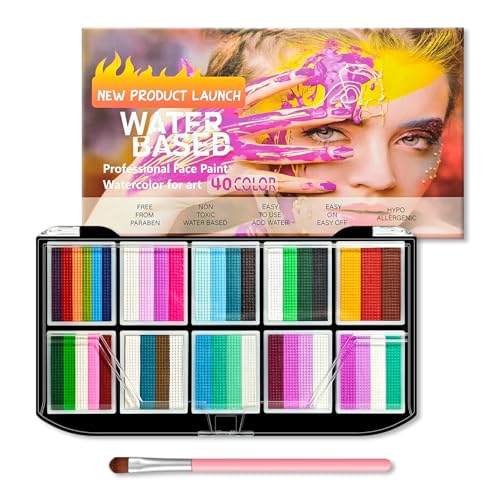 40 Color Face Paint Kit with Brushes - Water Activated