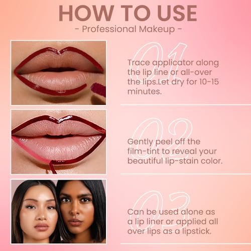 Peel Off Matte Lip Stain Gloss - 2Pc Waterproof Set with Tweezer