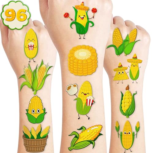 96 PCS Corn Temporary Tattoos - Party Favors & Classroom Prizes