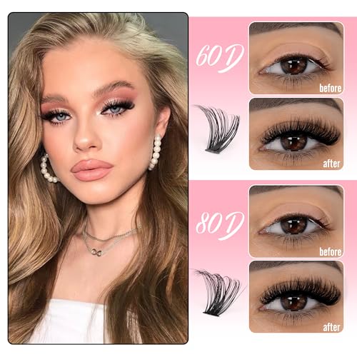 Boahankuke 640PCS Lash Clusters Kit DIY Lash Extension Kit D Curl Volume Eyelash Extensions Individual Lashes Kit with Lash Bond and Seal, Tweezers (60D 8-16mm, 80D 10-18mm) by Boahankuke