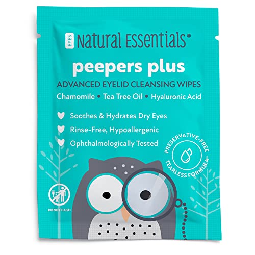 Peepers Plus Advanced Eyelid Wipes by Natural Essentials, Eyelash & Eye Wipes for Daily Use, Hydrating & Moisturizing Hyaluronic Acid & Tea Tree Oil Soothes Allergy Red & Dry Eyes, 30 Count