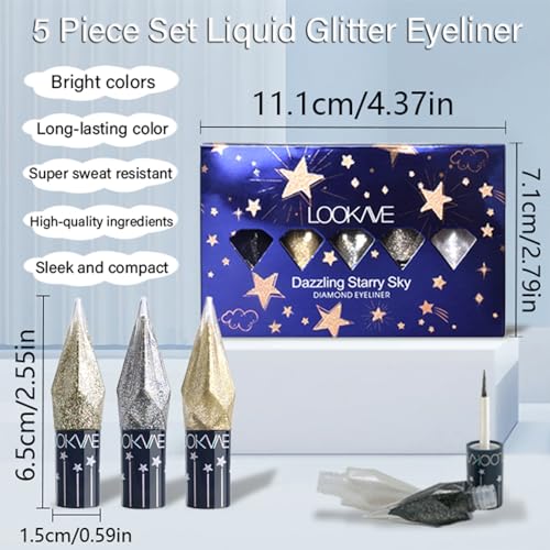 Glitter Eyeliner Liquid 5 Color Set - Waterproof Metallic Shimmer