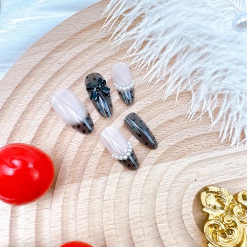 French Tip Press On Nails with Bow Design 24pcs