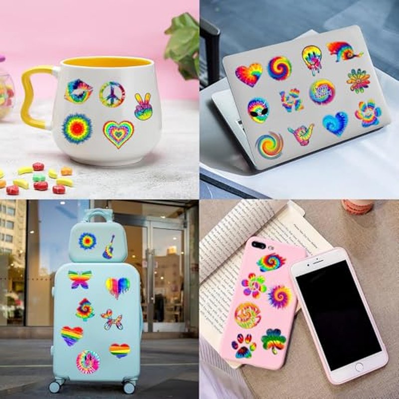 Tie dye Temporary Tattoos 96PCS Valentines For Kids - Birthday Themed Party Supplies Decorations Favors 8 Sheets Colorful Decor Cute Stickers Tattoo for Class School Prizes Gift for Kids Boys & Girls