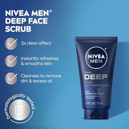 NIVEA MEN Deep Clean Face Wash & Scrub, 3-Pack Charcoal