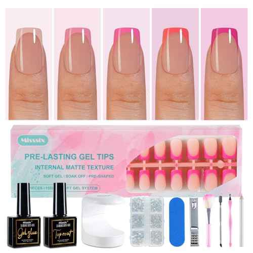 Misssix French Tip Press On Nails, 150Pcs French Gel Nail Tips, Short Square Soft Gel Fake Nails, X-BASIC Tips Starter Kit for Nail Art DIY 15 Sizes