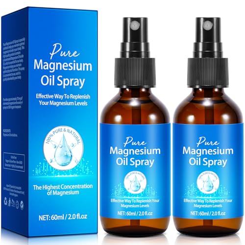 Magnesium Oil Spray for Feet, 100% Pure Natural Magnesium Spray Glass Bottle, Easy to Absorb & Use 60Ml 2Pack