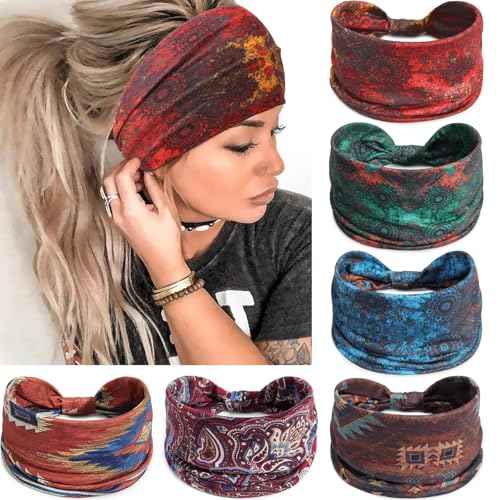 Wide Headbands for Women Knotted No Slip Head Bands Soft Turban Headband Hair Accessories Boho African Solid Color Head Wraps for Women Yoga Workout Pack of 6