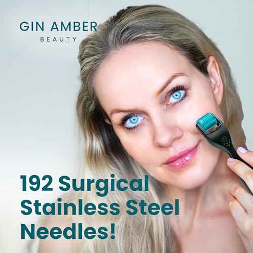 Gin Amber Beauty Derma Roller with Replaceable Head Design ? 192 Real individual needles, Micro Needling Roller for Face, Beard, and Scalp Care, 0.25mm Face Roller
