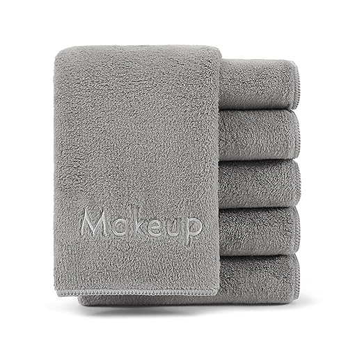 Arkwright Makeup Towels - Pack of 6 - Ultra Soft & Gentle Microfiber Coral Fleece Washcloth Face Make Up Remover, Reusuable Eraser Cloth Essentials for Hosts & Artists, 13 x 13 in, Grey