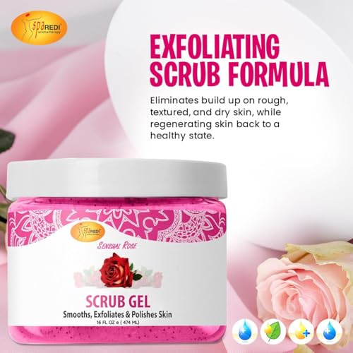 SPA REDI ? Exfoliating Scrub Pumice Gel, Sensual Rose, 16 oz - Manicure, Pedicure and Body Exfoliator Infused with Hyaluronic Acid, Amino Acids, Panthenol and Comfrey Extract
