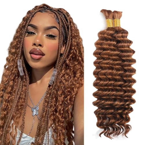 #30 Brown Deep Wave Human Hair Bundles - 32 Inch, 3 Pack