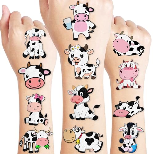 96 PCS Highland Cow Temporary Tattoos for Kids