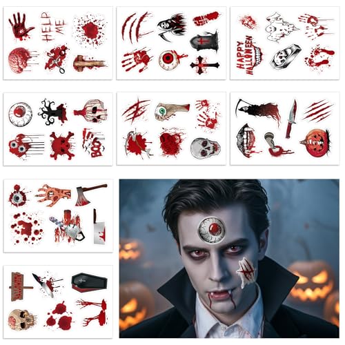 Halloween Temporary Tattoos Stickers - 16 Sheets, 98 Designs