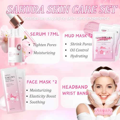 Sakura Skin Care Set for Women Birthday Gifts for Teen Girls - Skin Care for Kids - Skincare for Girls 10-12 - Kids Skin Care Set for girls Ages 8-12,Teen girl Christmas Gifts Skincare Set