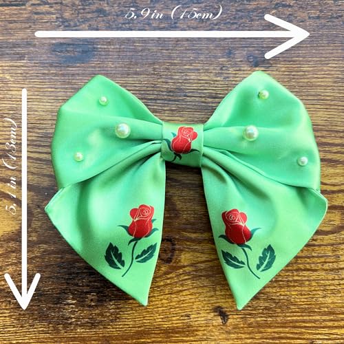 VIADALINNO Hair Clip Bow in a Box Pearls Roses for Women and Girls Silky Cute Coquette Teen Babygirl Little Barrette Hairbows Belle Cinderella Child Giftable Accessories Outfit (1, Light green)