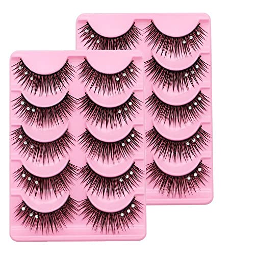 10 Pair Diamond False Eyelashes with Rhinestones, 3D Fluffy