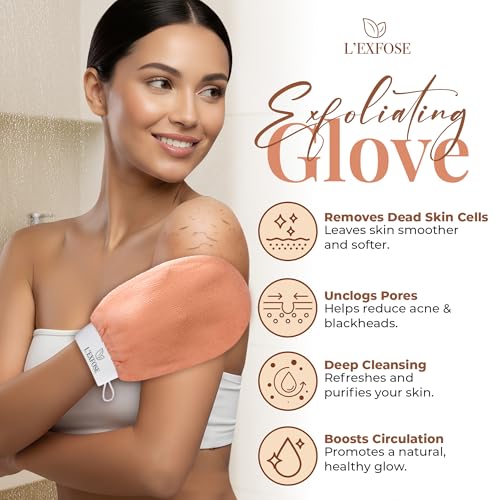 L'Exfose Korean Exfoliating Gloves 2-Pack - Natural Viscose