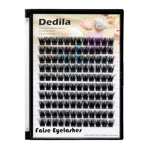 Dedila 120 Clusters Individual False Eyelashes Wide Stem D Curl Handmade Dramatic Black Soft and Light 5D Volume Eye Lashes Extensions Thick Base Women Girls Beauty Tools (10mm)