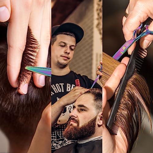 Professional Hair Cutting Shears Set,6 Inch Barber Hair Cutting Scissors Kit,Hairdressing Thinning Shears for Hair Cutting,Sharp Blades Haircut Scissors Kit for Women/Men/Kids (Rainbow) (Rainbow)