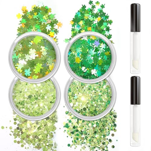 Allstarry 4-Color Green Face Glitter Set with Adhesive