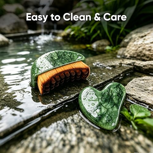 WHAL&YUNE Jade Gua Sha & Facial Contour Brush Set for Lymphatic Drainage