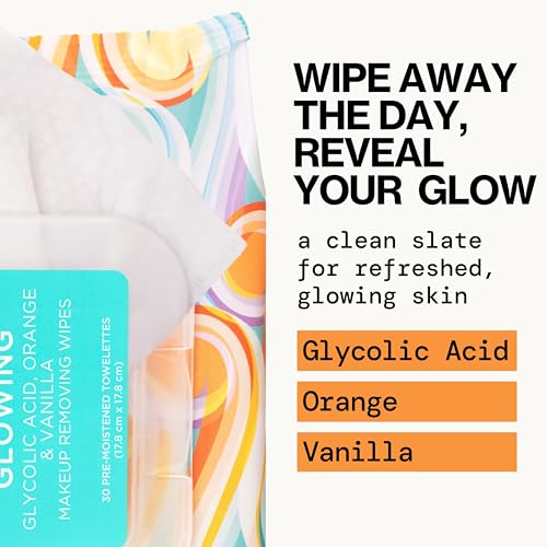 Pacifica Glowing Makeup Remover Wipes with Glycolic Acid - 30 Count, No Rinse Facial Cleansing Towelettes