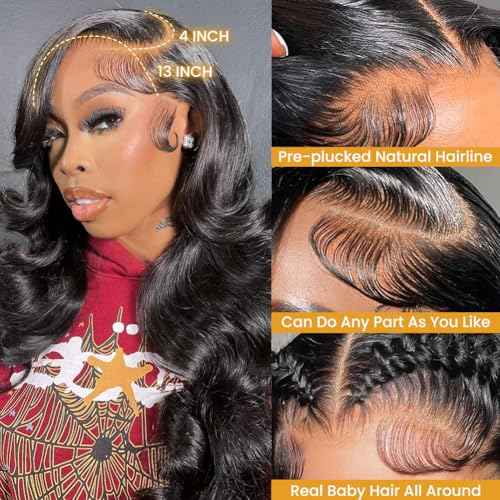 4/27 Highlight Body Wave Lace Front Wigs Human Hair Pre Plucked 13x4 HD Lace Frontal Wig with Baby Hair 180% Density Ombre Brown and Honey Blonde Human Hair Wigs for Black Women 24 Inch