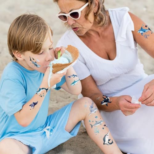 Cheerland Pre-Cut Shark Tattoos for Under The Sea Birthday Party Decorations Shark Week Ocean Sea Animal Themed Sticker Temporary Tattoo Party Favors Supplies School Rewards 108 Pcs