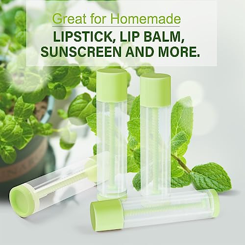 LotFancy Lip Balm Tubes Empty, 60PCS 5.5ml (3/16 Oz), Clear Lip Balm Container Tubes with Green Caps, BPA Free & Leak Free, Refillable