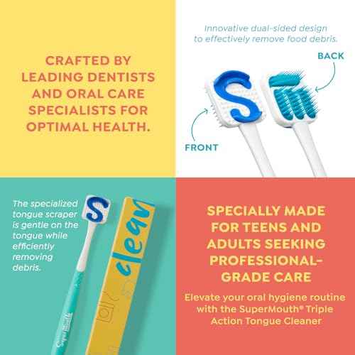 SuperMouth¢ç Tongue Scraper for Adults & Teens ? Patented Triple Action Cleaner Brush, Scrubber & Scraper Removes Odor-Causing Buildup, Fights Bad Breath, Freshens Mouth, Soft & Gentle Oral Care