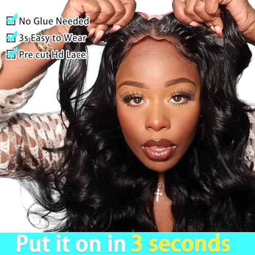 13x6 Glueless Wigs Human Hair Pre Plucked Pre Cut 28 Inch Wear and Go Glueless Wig 10A HD Body Wave Lace Front Wigs Human Hair Pre Plucked 180 Density Wigs for Women No Glue 3 Seconds for Beginners