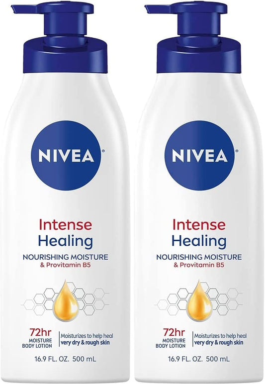 NIVEA Intense Healing Body Lotion, 72 Hour Moisture for Dry to Very Dry Skin, Body Lotion for Dry Skin, 16.9 Fl Oz Pump Bottle - Pack of 2