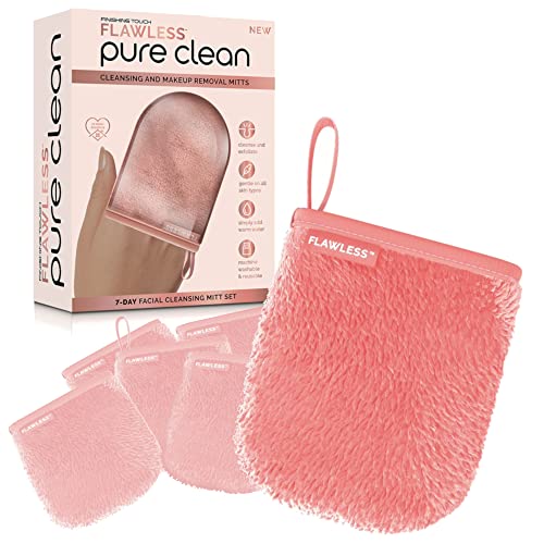 Finishing Touch Flawless Facial Mitt - 7-Day Makeup Remover Cloth Set, Reusable Pads, Face Wipes, Clean and Clear Face