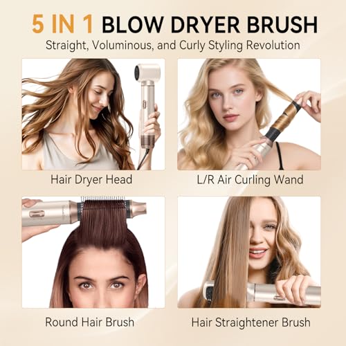 5-in-1 Hair Dryer Brush Set with Auto Wrap Curlers - Beige