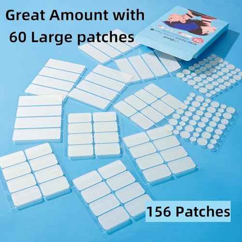 LitBear Large Pimple Patches, 5 Sizes 156 Patches Big Acne Patch, 60 XL Hydrocolloid Patch for Full Face, Forehead, Chin, Nose, Body, Back, Neck & Chest, Stirp, Square Large Hydrocolloid Bandages