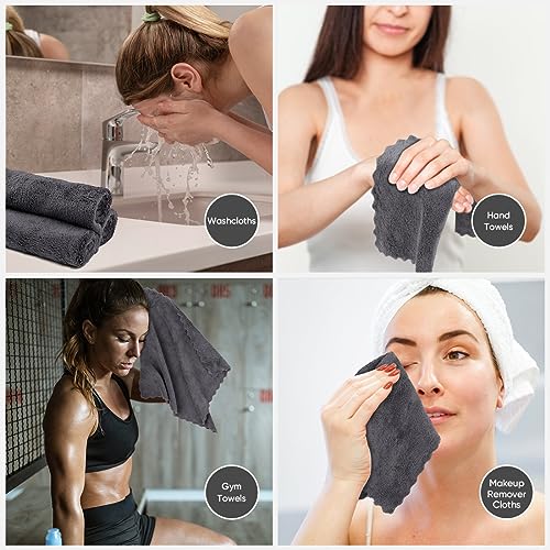 Orighty Washcloths 96 Pack, Ultra Soft Face Cloths 12 x 12 inch, Absorbent & Quick Drying Coral Velvet Washcloth Bulk, Multi-Purpose Face Cloth for Household, Cleansing and Sport (Grey)