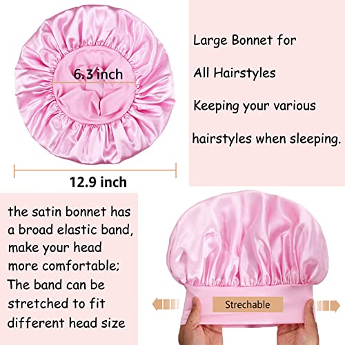 Silk Satin Bonnet for Women - Hair Protection Sleep Cap with Elastic Band (3 Pack)