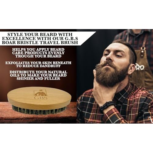 G.B.S Beard Brush & Beard Comb Set with Mustache Comb, Natural Boar Bristle Brush, Wood Fine Tooth Comb, Natural Beard Oil, Hair Styling Comb 5 Pc Grooming Kit For Men