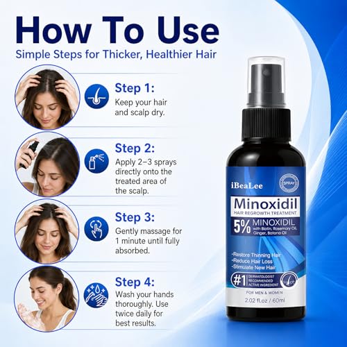 5% Minoxidil Hair Growth Spray - Men & Women, 3 Bottles