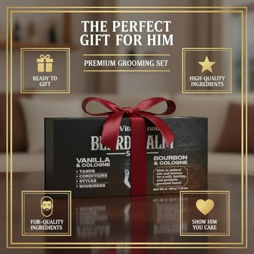 Beard Balm Set, Vanilla and Bourbon Cologne Scents, Natural Oils and Butters for Styling, Taming and Nourishing, 2x50g/1.76oz