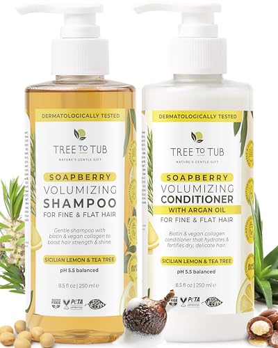 Biotin Shampoo and Conditioner Set for Fine Hair - Gentle, Sulfate-Free, with Vegan Collagen & Argan Oil
