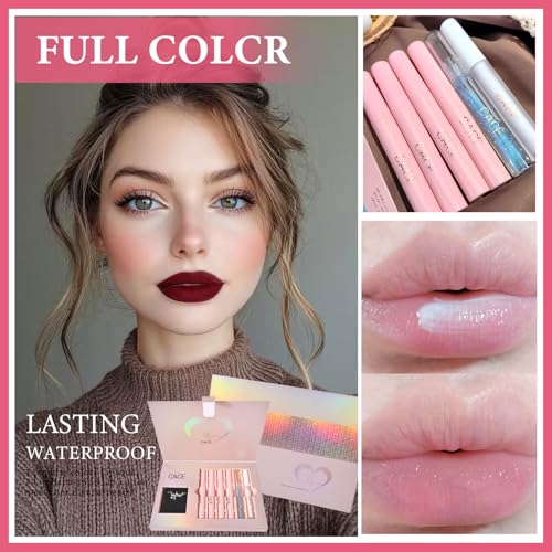 Christmas Gift for Women, 7 Pcs Gift Box Set Include Matte Lipstick, Lip Balm, Lip Lotion and Necklace, Easy to Match with Different Makeup looks, Birthday Makeup Set Gift for Girls-02