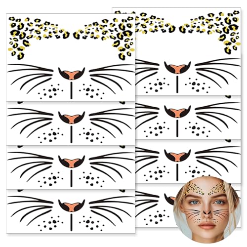 8 Sheets Leopard Face Temporary Tattoos for Halloween Costume