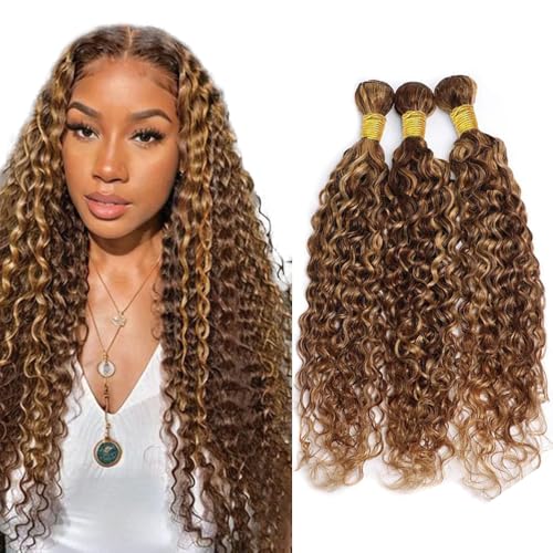 Honey Blonde P4/27 Water Wave Human Hair Bundles 26 28 30 Inch