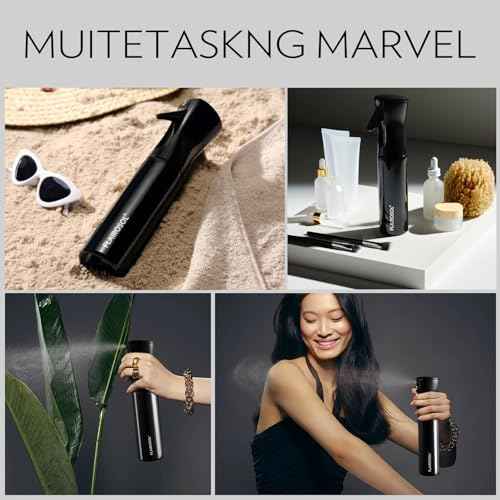 FLAIROSOL Spray Bottle for Hair, Continuous Spray Bottle with 0.3MM Ultra Fine Mist, Water Mister for Hairstyling, Cleaning, Plants, Pets, 10.1oz/300ml, Black Bottle, White Print