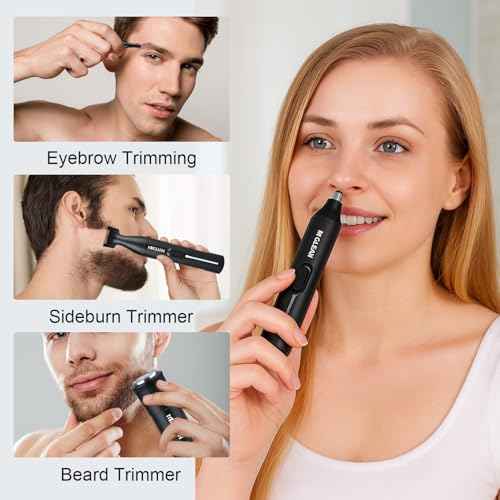 Fululuer Nose Hair Trimmer for Mens and Women | Rechargeable 4-in-1 Ear, Nose, Eyebrow & Beard Trimmers | 8500 RPM | USB Charging | Washable, LED Indicator (Midnight Black)