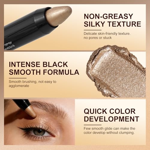 Evanora 8Color Eyeshadow Stick Set Matte Shimmer Eye Shadow Pencil Makeup Kit Silky Smooth, Waterproof, Transfer-Proof, All-Day Wear Matte & Shimmer Eye Makeup
